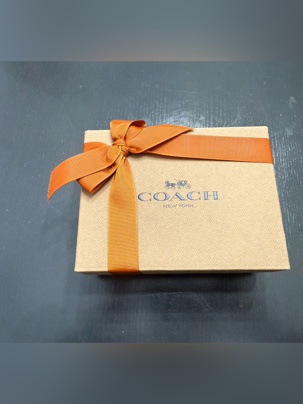 Coach Tan Gift Box with Orange Ribbon
